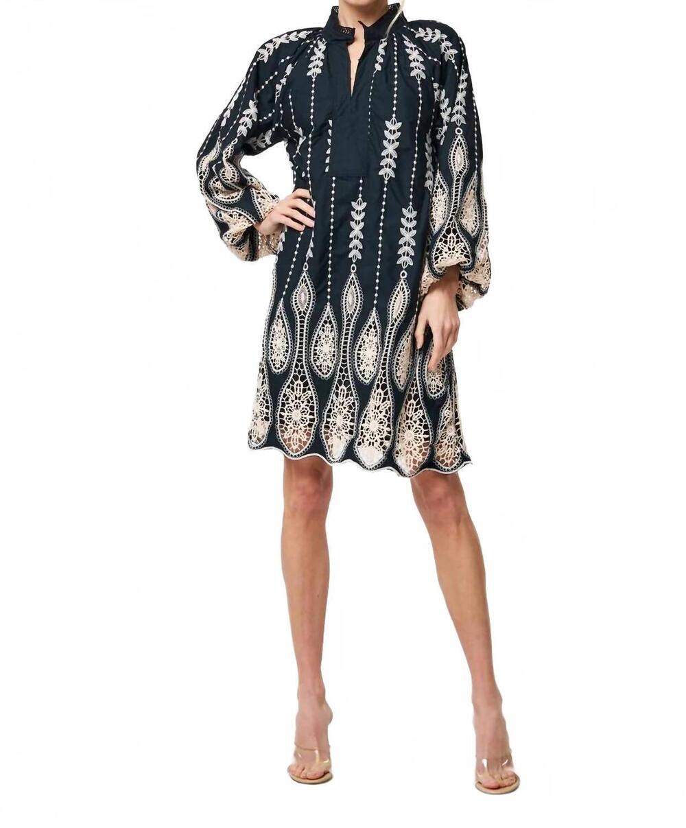 NEW CIEBON dianna embroidered drip mini dress in black multi